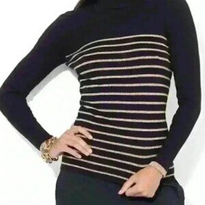 LAUREN RALPH LAUREN Black Gold Striped Turtleneck Sweater SIZE M